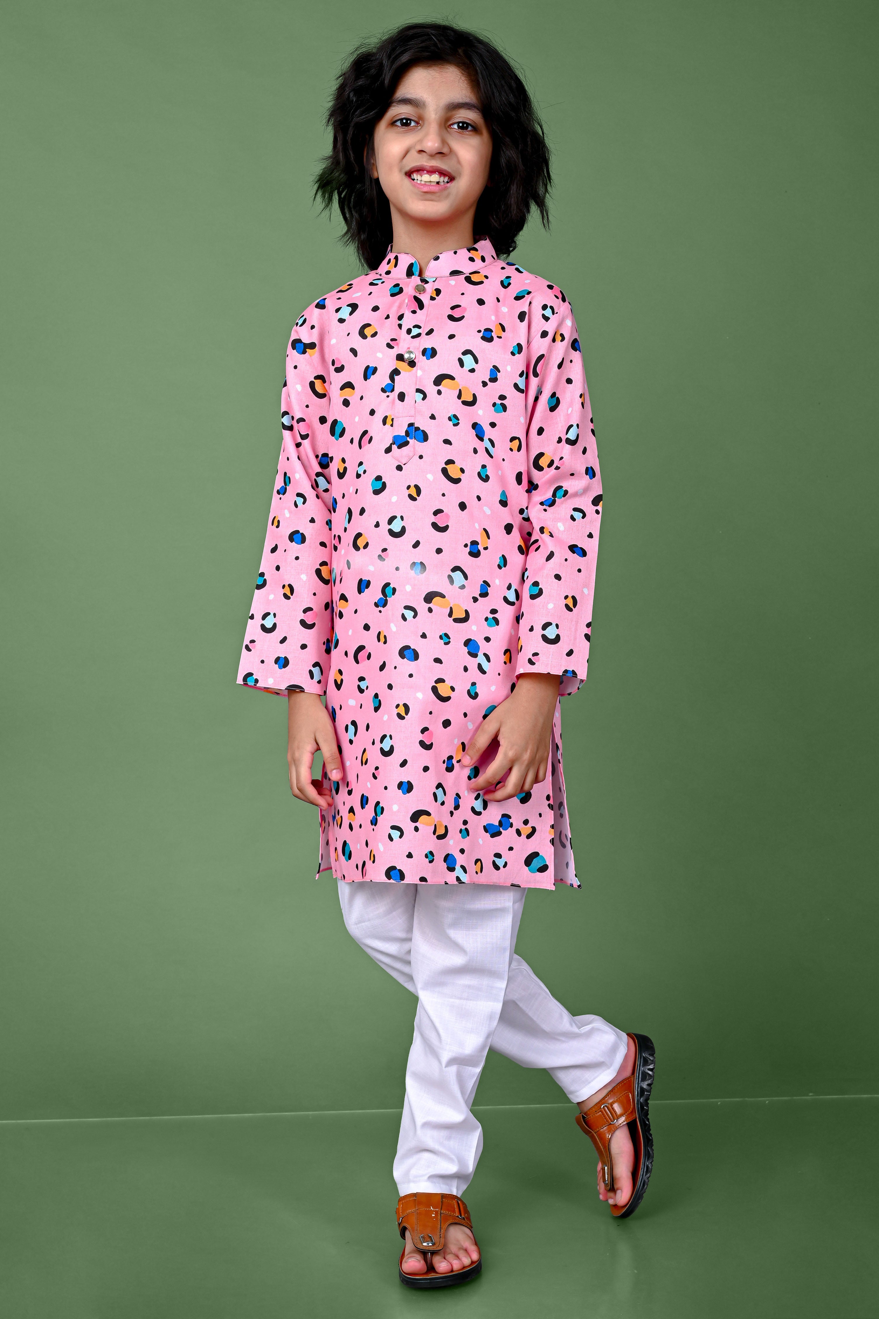 Animal Print Cotton Blend Pink Kurta Pajama Set – Vesham